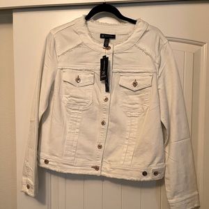 INC White Denim Jacket with Frayed Hem. NWT!!